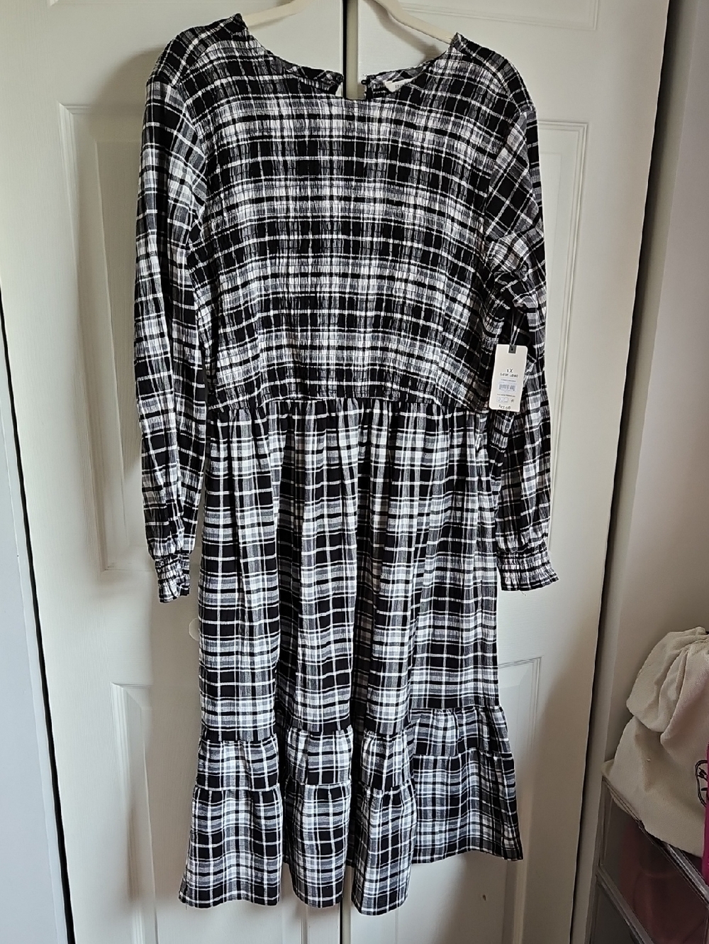 Terra & Sky Black and White Plaid Midi Dress